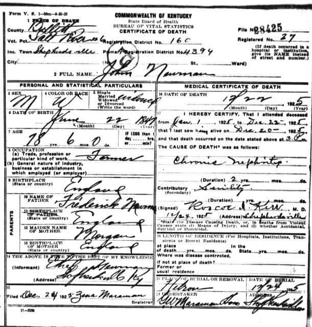 John Newman Death Certificate